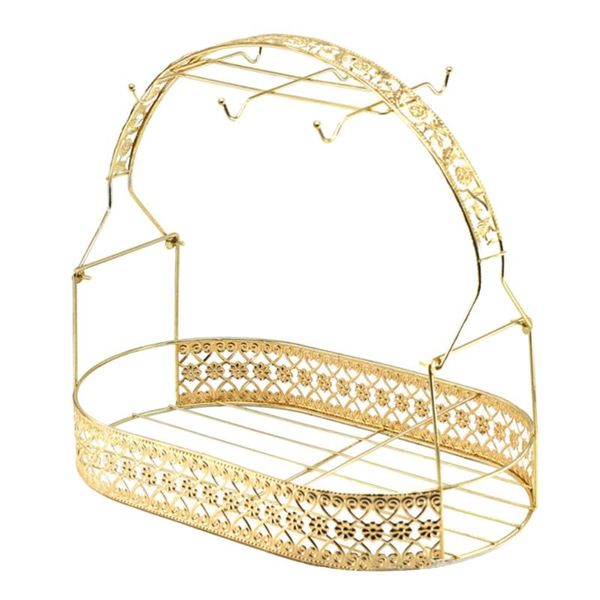 

kitchen storage & organization ceramic cups shelf european style coffee cup rack organizer carved wrought iron plating basket (golden)