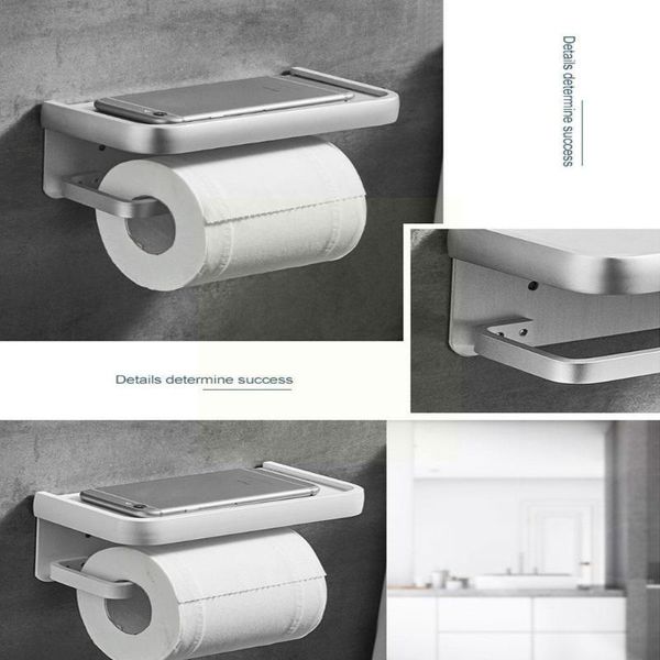 Toilettenpapierhalter Mattschwarz Space Aluminiumhalter Selbstklebendes Badezimmerset Punch-Free Hardware Mobile H9M9