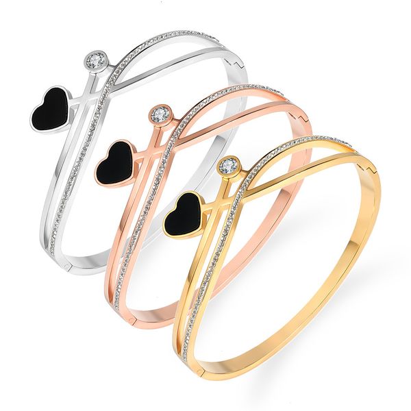 

bangles bracelets modern women's bracelet black love rose gold stainless steel jewelry