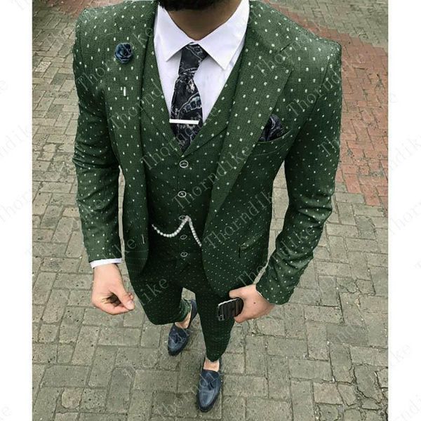 

men's suits & blazers (blazer+pants+vest) army green dots men suit slim fit wedding wear business purple elegant costume mariage homme, White;black