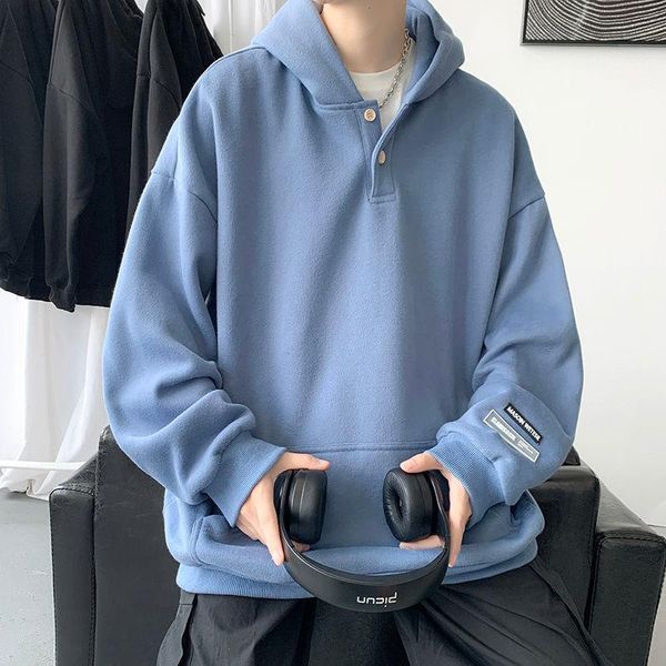 

men's hoodies & sweatshirts spring autumn cotton hoodie korean pure color fashion loose casual streetwear large size, Black