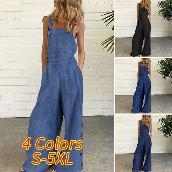 

2021party rompers women office overalls sleeveless square collar playsuits 2021 vonda summer women casual wide leg pants s-5xl, Black;white