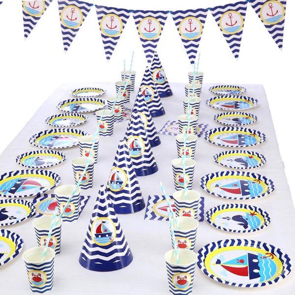 

disposable dinnerware 70pcs/set tableware sea whale paper plates napkin cups boys birthday favors decor theme baby shower party supplies