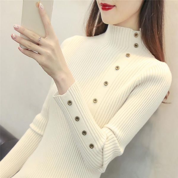

women's sweaters casual sweater slim half-neck solid color button long-sleeve 2021 autumn and winter korean women vestidos lxj774, White;black