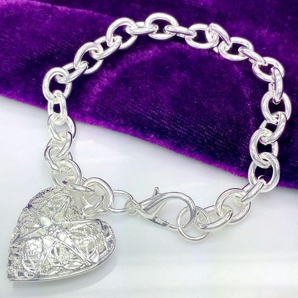

charm bracelets fine 925 sterling silver heart po frame for women fashion wedding party christmas gifts jewelry, Golden;silver