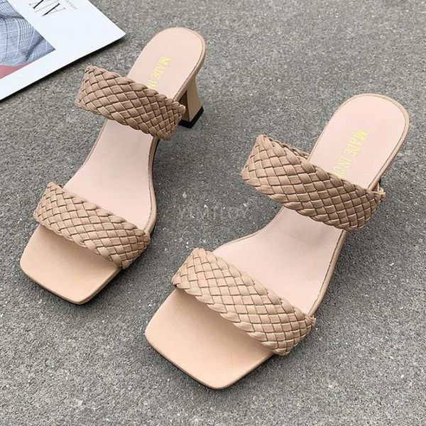 

summer fashion open toe high heel shoes women slippers quality leather ladies street beach sandals slides zapatillas, Black