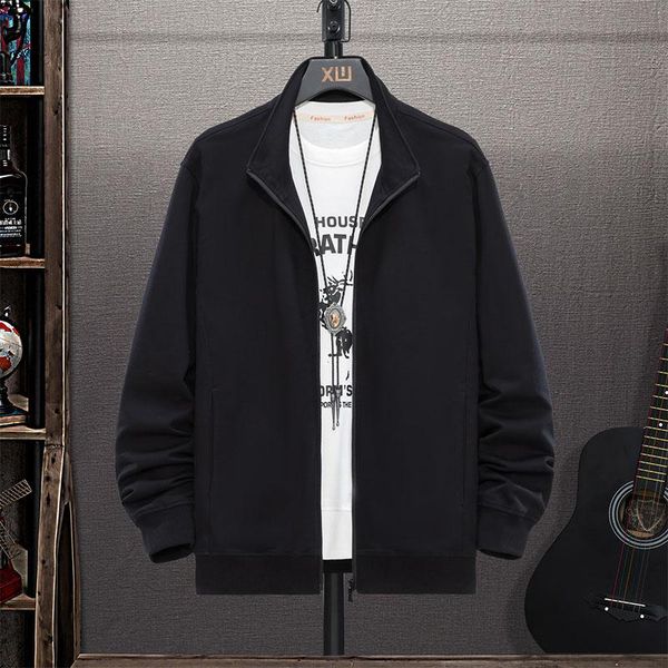 

men's jackets spring and autumn 2021 sports shirt jacket fleece warm pure cotton terry stand-up collar hoodie zd-2610, Black;brown