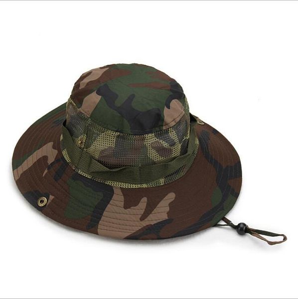 

wide brim hats summer men and women camouflage fisherman cap outdoor leisure sunscreen sunshade mesh breathable sun hat folding fishing, Blue;gray