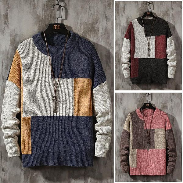 

men's sweaters sweater 2021 autumn winter fashion color block pullover casual knitted men street trend, White;black