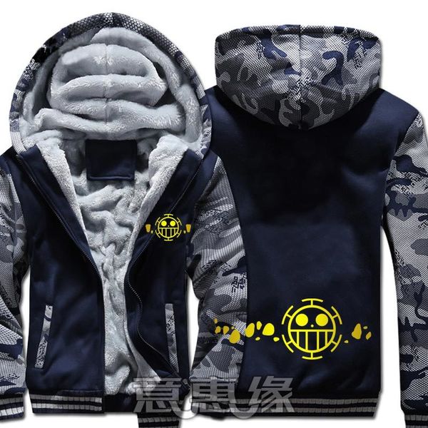

men's casual shirts one trafalgar law hoodie anime luffy coat jacket winter men thick zipper sweatshirt zwcu, White;black