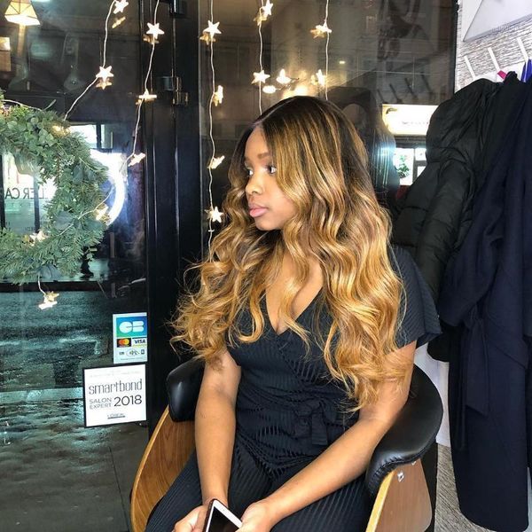 

180% density ombre color 1b/27# 13*6 lace front human hair wigs wavy remy pre-plucked for black women1, Black;brown