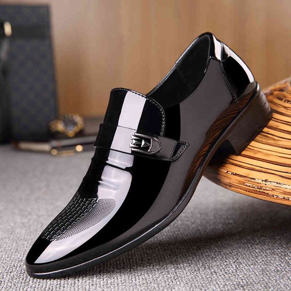 

dress shoes business men slip on patent leather male formal handsome pointed toe for wedding loafers s5 oqao, Black