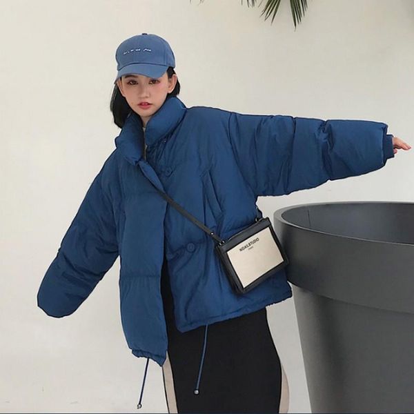 

women's trench coats korean winter woman 2021 plus size loose cotton clothing female students casual stand collar short jackets, Tan;black
