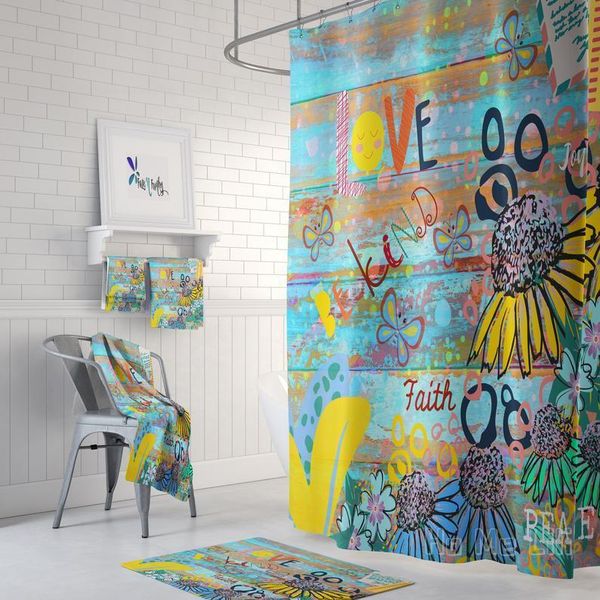 

shower curtains hippie doodle be kind curtain folk funky bathroom decor
