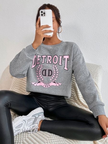 

petite letter & plant print drop shoulder pullover 44kt#, White;black