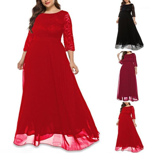 

casual dresses banquet cut out plus size women's hollow fashion vintage pirnt dress women lace chiffon stitching for, Black;gray