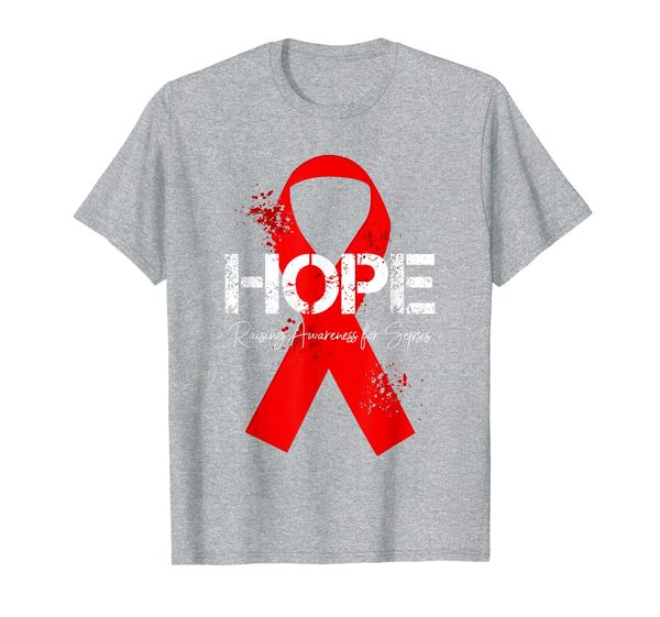 

hope red ribbon for sepsis awareness t-shirt, White;black