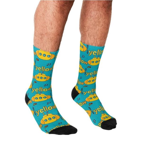 

men's socks funny submarine pattern printed men harajuku happy hip hop novelty cute boys crew casual crazy for, Black