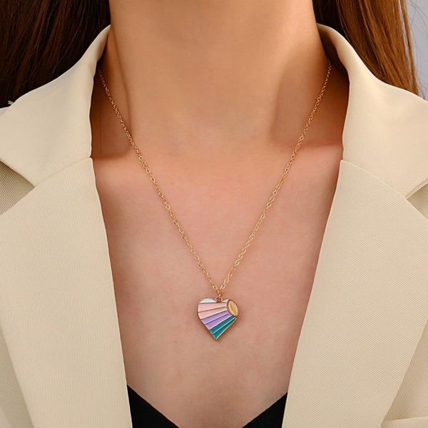 

pendant necklaces vsnow stylish multicolor enamel love heart necklace for women sweet cute gold color metallic chain jewellery, Silver