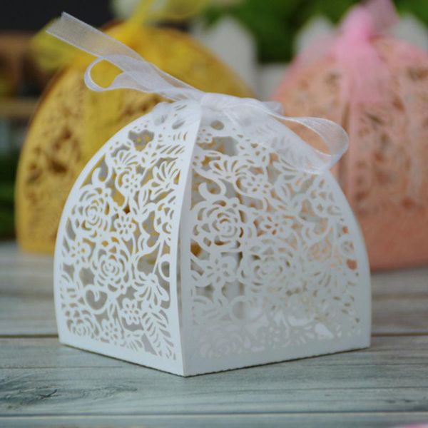 

favor boxes candy box white/pink 6*6*7cm rose cut party favors gift wrap