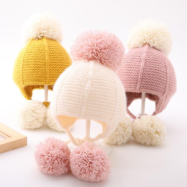 

caps & hats w156 4-24 month baby hat autumn and winter girl's knitted beanies girls ear, Yellow