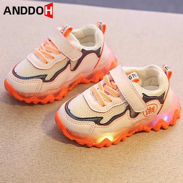 

size 21-30 kids light up mesh sneakers children boys girls glowing toddler shoes baby luminous led shoes tenis infantil menino g1025, Black;red