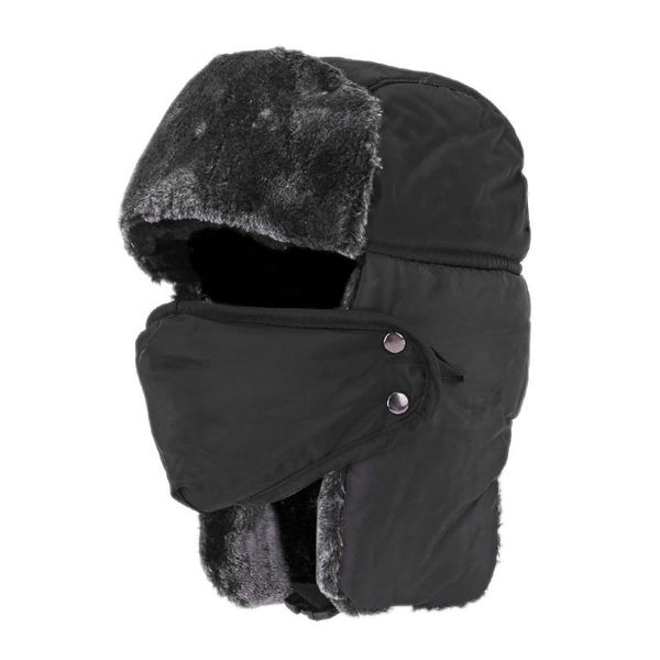 

hunting faux fur adjustable chin strap windproof ear flap keep warm bomber hat hiking snow caps trooper winter skiing outdoor hats, Black;white