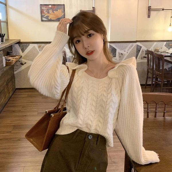 

women's sweaters ladies loose fall 2021 women sweater female ruffles pullovers fashion brand backless autumn style korean clothes knitt, White;black