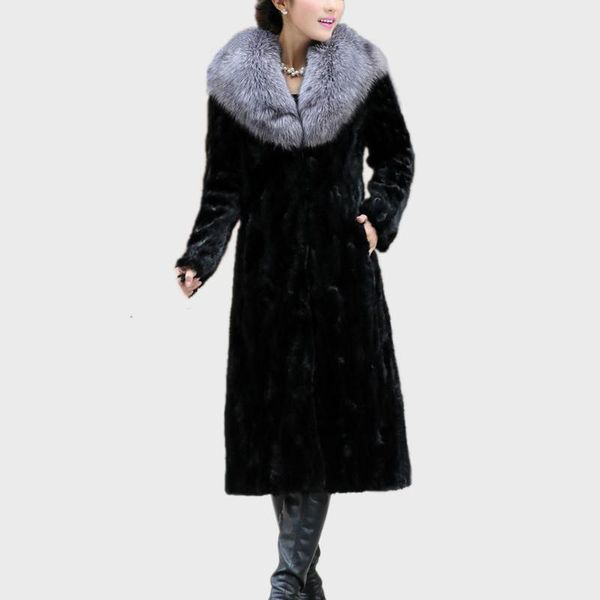 

women's fur & faux women winter parka long sleeve black gray coat warm thick mink jacket overcoat outwear