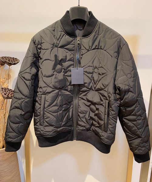 

new 2021 baseball collar winter style cotton jacket three dimensional pattern sewing design us size men stand collar zipper black coat, Black;brown