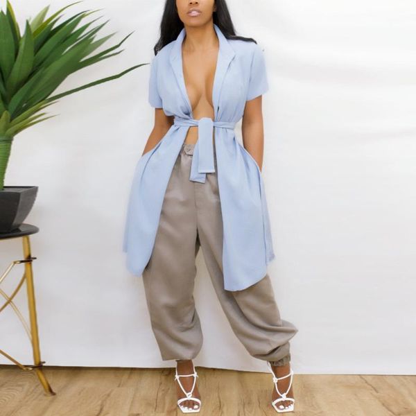 

women's blouses & shirts summer solid color blouse ladies single-breasted short sleeve bandage backless shirt female streetwear loose, White