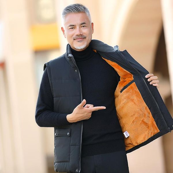 

men's vests large size clothing winter vest jackets sleeveless coat 2021 fur fashion big 5xl male warm waistcoat fleece men, Black;white