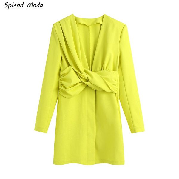 

casual dresses 2021 spring autumn v-neck twisted folds long-sleeve hidden button dress women solid color zipper vestido, Black;gray