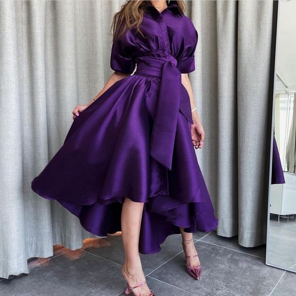 Einfache High-Low-Abschlussballkleider mit V-Ausschnitt, Faltenschärpen, Teelänge, A-Linie, formelle Abendkleider, Robe Femme, Damen-Cocktailparty, Robes de Soriee, Kleid für besondere Anlässe 2022