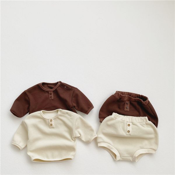 

2021 new autumn baby girls boys clothing sets knitted long sleeves t shirt +pp shorts toddler baby boys girls clothes set, White;black