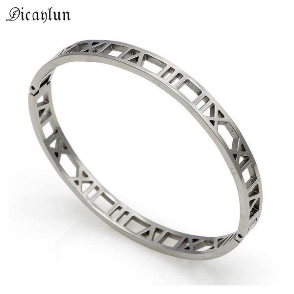 

bangle dicaylun hollow bracelet jewelry women stainless steel number cuff gold silver high quality, Black