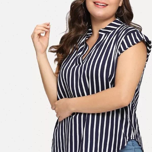 

stripe ruffles short sleeve women shirts plus size v neck summer loose blouses bluzki damskie, White