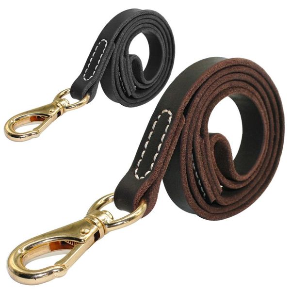 

genuine leather dog leash large dogs pet walking training leads 110cm length width 1.6 / 2.0cm black brown colors collars & leashes