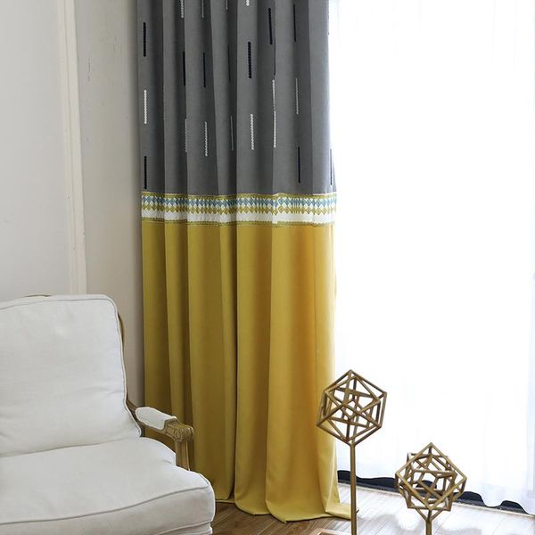 

modern striped stitching curtains for living room linen thickened gray blackout curtians bedroom window curtain screens & drapes