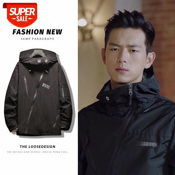 

oblique zipper li xiantong jacket men plus fat size hooded loose-fitting handsome #q64b, Black;brown