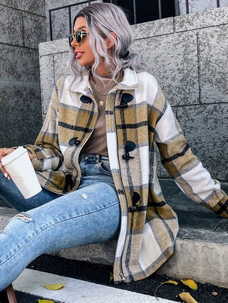 

plaid drop shoulder duffle overcoat n6uf#, Black