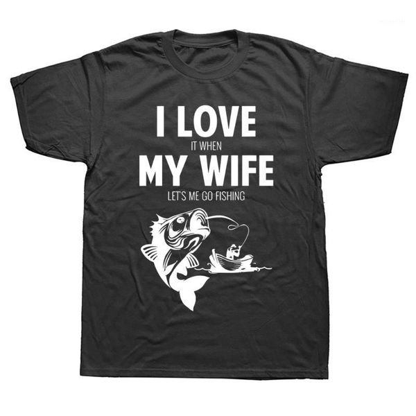 

men's t-shirts funny i love when my wife lets me go fishing t-shirt awesome cool fish birthday gift for husband boyfriend men's, White;black