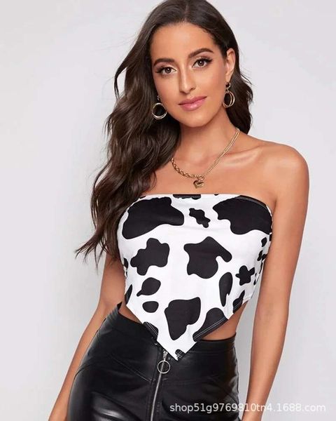 

summer fashion women's milk cow print irregular bra top, Red;black