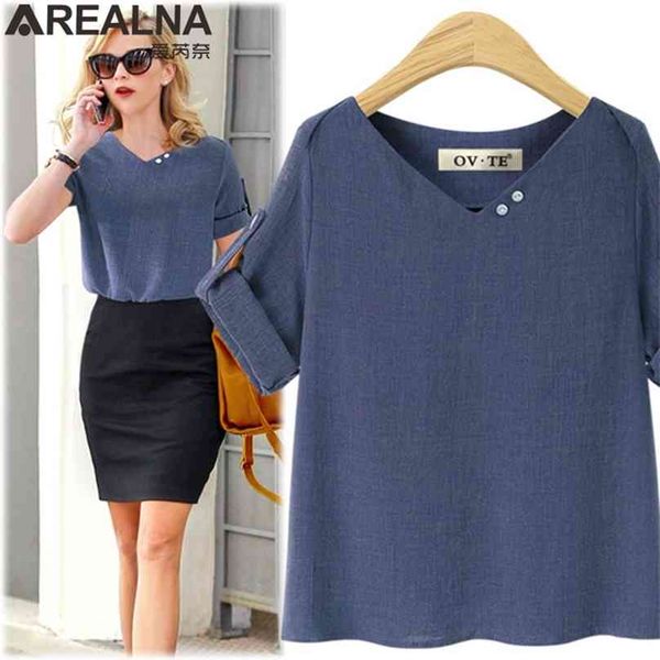 

blouses woman summer fashion shirts women plus size button half sleeve v-neck casual loose office blouse camisas mujer 210719, White