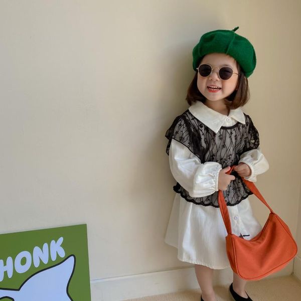 

clothing sets 2021 girls 2 pcs set dress+lace vest autumn fashion suit kids clothes 3-8 years, White