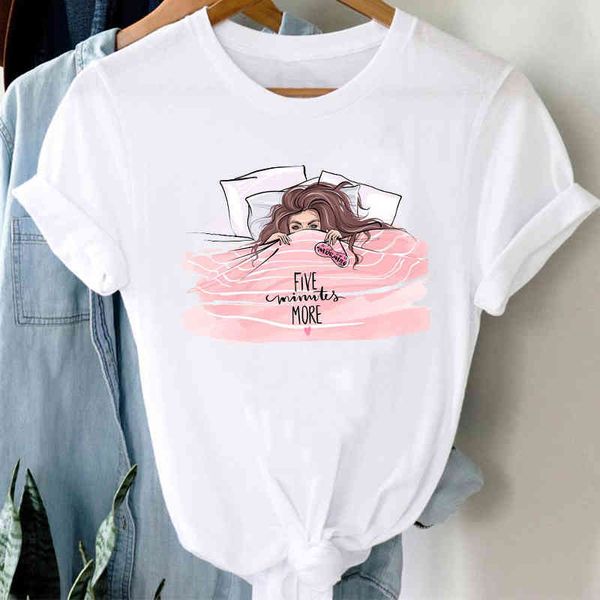 

women's t-shirt t-shirts women cartoon sleep girl sweet fashion casual 90s cute clothes graphic t tshirt lady print female tee, White