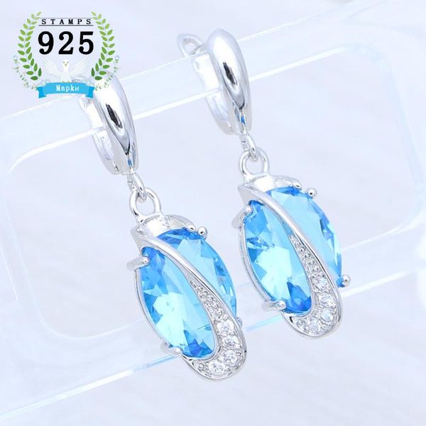 

dangle & chandelier woman earrings sky blue z stone 925 sterling silver bridal shiny crystal classic jewelry gift box