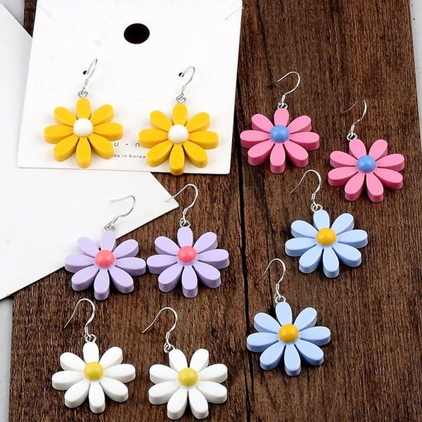 

hoop & huggie korean resin daisy flower stud earrings for women girls ladies candy color lovely summer jewelry gift, Golden;silver