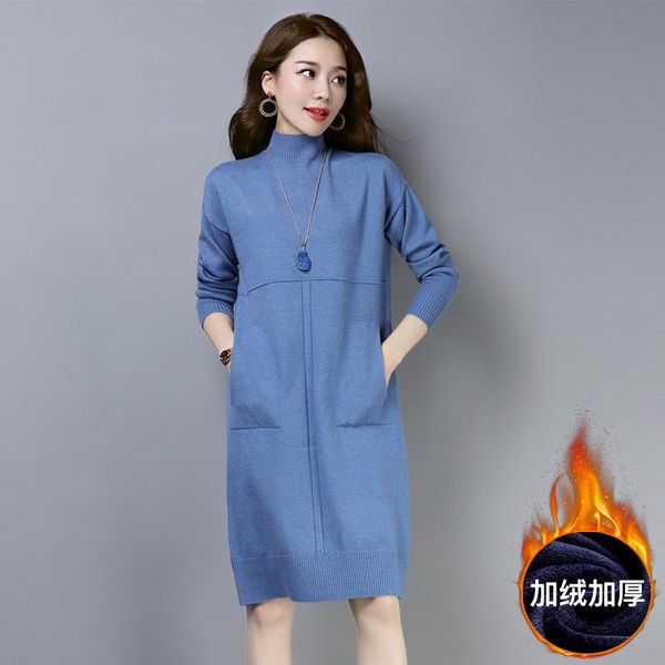 

casual dresses arrival elegant ladies thick warm sweater dress autumn winter long sleeve with pocket, Black;gray