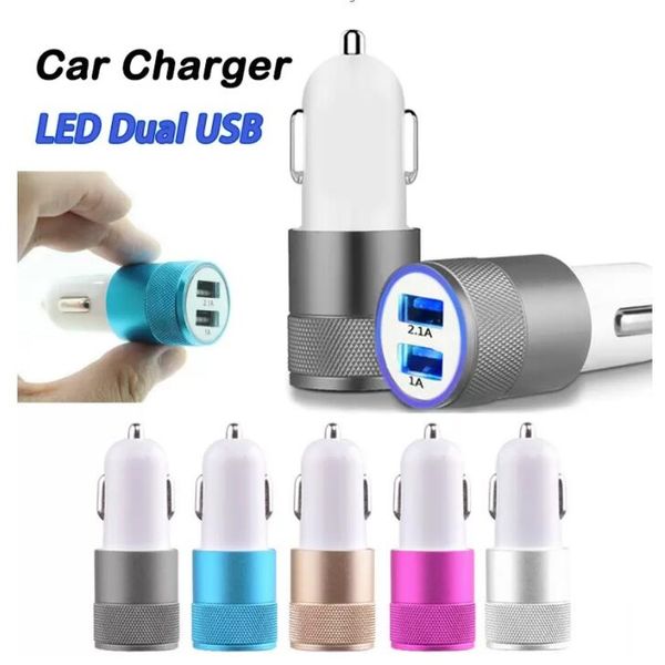 

favors car charger metal travel adapter 2 ports colorful micro usb car plug for samsung note 8 phone 7 opp package fy7804 c0221